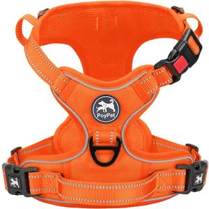 PoyPet No Pull Dog Harness, No Choke Reflective Dog Vest, Adjustable Pet Harnesses with Easy Control Padded Handle for Dogs(Orange Matching Trim,XS)