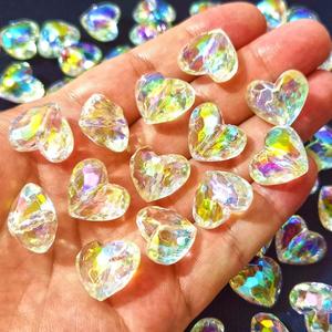 Mixed Lots Shiny AB Color Acrylic Faceted Heart Bead DIY Beading Hairband Bracelets Necklace Craft Embelishment (Clear AB-Heart)