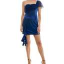 Violet Weekend Women's Satin One-Shoulder Asymmetrical Ruffle Mini Dress, 3/4