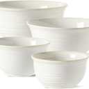 Hasense Porcelain Mixing Bowls, 2.8/2.1/1.0/0.5 Qt, Handmade Large Salad Serving Bowls for Kitchen, Deep Nesting Dishes for Cooking and Baking, Microwave Dishwasher Safe, Clay-Infused White
