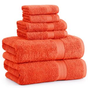 Lane Linen 100% Mercerized Cotton Luxury Bathroom Towels Set - 6 Pieces - Ring Spun Technology - 2 Bath, 2 Washcloths, 2 Hand Towels - Suitable for All Skin Types including Sensitive Skin - Chilli