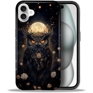 CARLOCA Case for iPhone 16,Celestial Owl Unique Forest Moon Nature Design Hybrid Dual Protection Soft TPU Hard PC Shockproof Anti-Scratch Cover Men Women Stylish Protective Phone Case