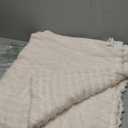 decorUhome Soft Fleece Cream White Throw Blanket for Couch, Cozy Fluffy Plush Flannel Striped Blanket for Sofa Bed, Lightweight Decorative Ribbed Fuzzy Blanket for Woman, 50x60 Inches