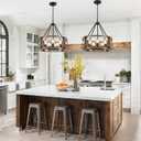 Farmhouse Chandelier, 19.8 inch 5-Light Black Dining Room Lighting Fixtures Rustic Adjustable Hanging Pendant Lighting for Kitchen Island Entryway Foyer Bedroom Hallway