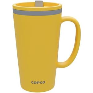 Copco Cone 16oz Insulated Travel Mug with Handle, Double Wall, Slide-Closure Lid, BPA-Free, Microwave & Dishwasher Safe, Reusable Plastic Travel Coffee Tumbler - Portable Coffee Cup (Mustard)