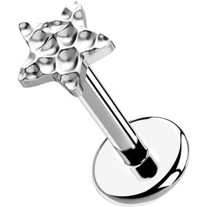 OUFER G23 Titanium Threadless Push Pin Labret Stud Earrings for Unisex – Hammered/Sunburst Disc Star, 20G 18G 16G, 6mm Bar, Hypoallergenic Jewelry for Lip, Lobe, Helix, Tragus, Cartilage Piercings