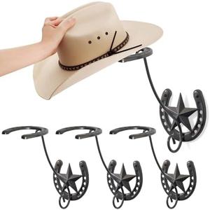 Cowboy Hat Rack for Wall 4 Pack Metal Cowboy Hat Holder Organizer Wall Mounted Iron Western Horseshoe Cowboy Hat Hanger for Storage and Display at Closet Bedroom Living Room Gunmetal Grey