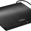 Antika External CD Drive USB 3.0 Portable Slim External DVD Drive CD DVD +/-RW ROM Burner Writer/Player for MacBook Pro Laptop/Desktops Win 11/10/7/8.1 (Black)