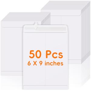 50 Pack 6x9 Envelopes Self Seal, White Catalog Mailing Envelopes 6 x 9 Manilla Envelopes for Mailing, Organize, Storage, Home, Office Business