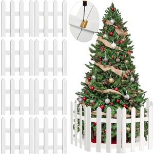 ANVAVO 8 Pack Thick Christmas Tree Fence White Wooden Picket Fence Tree Fences Decorations for Kids Pet Dogs Xmas Wedding Party Decor Miniature Home Garden Border Lawn Edge Fences, 15.7 x 12 Inch