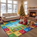 Unirea 8x10 Kids Rug for Playroom Classroom Bedroom, Washable Educational Play Mat with ABC Alphabet, Numbers, Animals for Living Room, Nursery, Colorful Learning Carpet for Toddlers, Rainbow