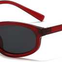 Long Keeper Retro Oval Sunglasses for Women Trendy Narrow 90s Sunglasses Lightweight Small Cat Eye Y2K Glasses Sunnies UV400 (Red Grey)