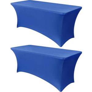 Obstal 6ft Stretch Spandex Table Cover for Standard Folding Tables - 2 Pack Universal Rectangular Fitted Tablecloth Protector for Wedding, Banquet and Party, 72L x 30W x 30H Inches, Royal Blue, 2pc