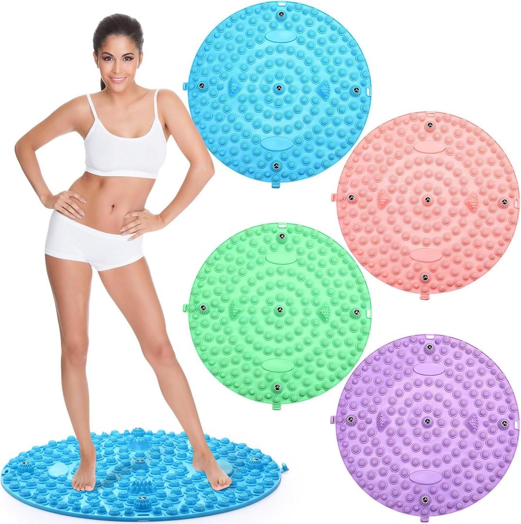 Threlaco 4 Pack Foot Massager Mat Foot Reflexology Pad with Magnetic Relaxation Massage Feet Pressure Point Pad Anti Fatigue Walk Stone Acupoint Mat Particle Portable Massage Tool(Mixed Colors)
