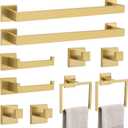 TNOMS Brushed Gold 10 Pieces Bathroom Hardware Accessories Set Towel Bar Set Towel Holder&Racks Set for Bathroom,SUS304 Stainless Steel,Wall Mounted 16-Inch