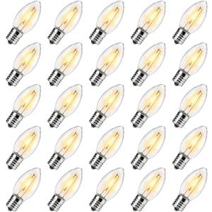 Brightown 25 Pack C9 LED Christmas Light Bulbs, Warm White Plastic C9 Shatterproof LED Bulbs Replacement for Christmas String Lights, E17 Intermediate Base,Commercial Dimmable Holiday Lights