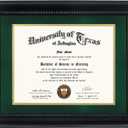 GMFrames 8.5x11 Diploma Degree Frame with Green Mat or Display 11x14 Certificates without Mat,Solid Wood,Black Finish with Intricate Black Rope Detail,UV Protection Acrylic