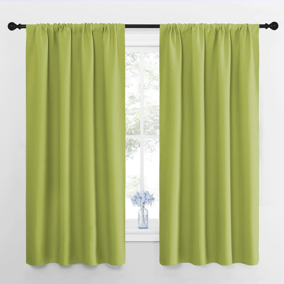 NICETOWN Kitchen Curtains, Short Blackout Curtains & Drapes, Fresh Green, 42" Wide, 54" Long, 2 PCs, Home Decoration Privacy Thermal Insulated Drapes for Unicorn Theam Room