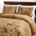 Chezmoi Collection Lux Caramel Gold Velvet Quilt Oversized King Set, 3-Piece Plush Distressed Velvet Bedding All Season Lightweight Comforter Brushed Microfiber Reverse with Diamond Stitch Quilting