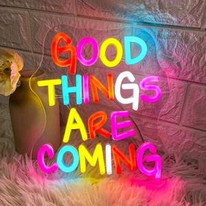 Good Things Are Coming Neon Sign Dimmable LED Signs for Wall Decor USB Neon Lights Positive Word Neon Light Up Signs for Bedroom Home Bar Office Study Room Wedding Birthday Party Teens Girls Gifts