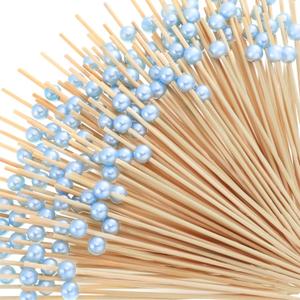 Reallnaive Cocktail Pick Pearl Fancy Toothpick for Appetizer 4.7 Inch Long Skewer for Drink Fruit Food Bamboo Stick Wedding Bridal Shower Decoration Charcuterie Accessories (Light Baby Blue,300 Pcs)