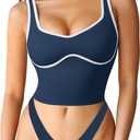 SUUKSESS Women Sweetheart Neckline Longline Sports Bra Padded Basic Workout Crop Tank Top (X-Small, Navy Blue)