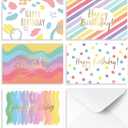 Rileys Rainbow Birthday Cards Assortment, 50-Count | 5 Designs, Wishing Cards for Kids and Adults, Greeting Cards with Envelopes Included, 