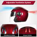 Adult 3/4 Open Face Motorcycle Helmet, Double Visor Motorbike Scooter Ebike Moped Cruiser Helmets for Men and Women DOT Approved (Wine Red, L)