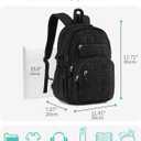 Quilted Laptop Backpack for Women, College Bookbag with Tumbler Holder Pocket for Nurse Teacher Work Travel, Puffer School Backpack for Teen Girls Big Student, Black