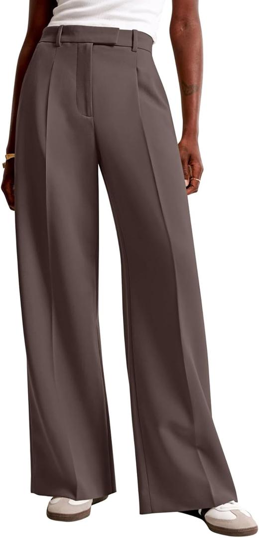 NIMIN Women Wide Leg Pants High Waisted Business Casual Work Trousers Dressy Pants with Pockets (Brown, M)