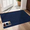 JSEI Dirt Trapper Door Mat 24"x36", Non-Slip Entryway Rugs Doormat Indoor, Washable Absorbent and Stain Resist Welcome Floor Mat for Front Door, Dog Door Mat, Dirty Wet Shoes & Paws, Blue