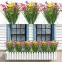 12 Bundles Artificial Flowers for Outdoors Fake Silk Flowers UV Resistant No Fade Plastic Flowers for Spring Summer Outside Garden Porch Window Box, Indoor Table Vase Home DecorYellow Rosered Purple (Colorful)