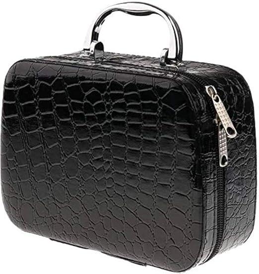 Latest Stylish Cosmetic Bag for Women | Toiletry Storage Pouch & Jewellery Organizer of PU Leather | Makeup Case with Compact Magnifying Mirror for Travel (20x14x8 cm, Black)