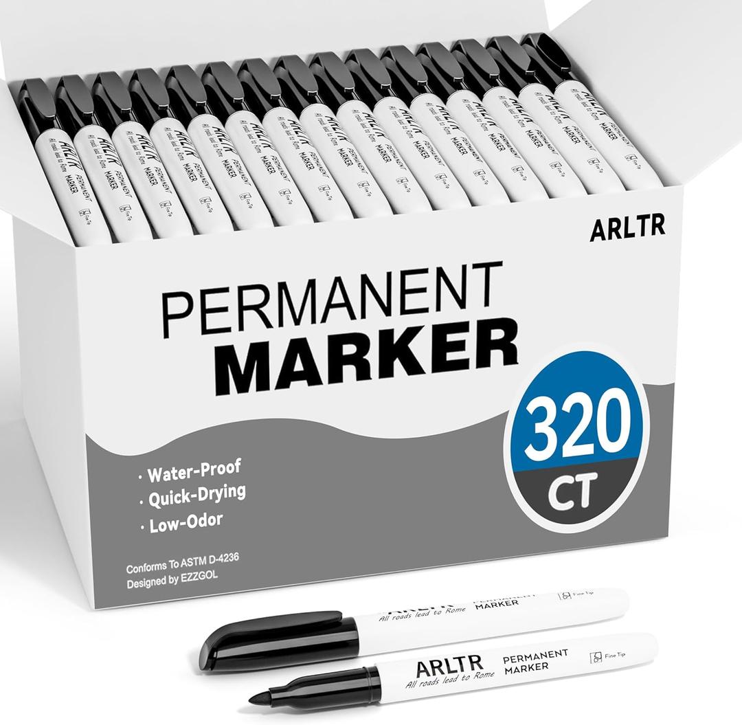 ARLTR Permanent Markers Bulk with Fine Tip, Bulk Pack of 320 with Black, Works on Plastic,Wood,Stone,Metal and Glass for Doodling, Coloring as Office, School Supplies