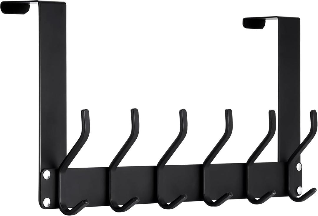 Over The Door Hooks, Door Hanger Hooks for Hanging, Over The Door Towel Racks for Bathroom with 12 Coat Hooks, Over The Door Hanger, Coat Rack Hat Rack Over The Door Organizer (1 Pack, Black)