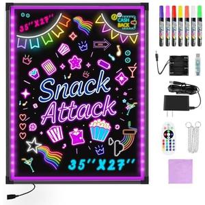 Hosim LED Message Writing Board 35"x27" Illuminated Erasable Neon Effect Restaurant Menu Sign with 8 Colors Markers, 7 Colors Flashing Mode DIY Message Chalkboard for Kitchen Wedding Promotions