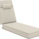 72 x 21 x 4 Inch Olefin Chaise Lounge Cushions, Lounge Chair Cushions with Headrest for Outdoor Furniture - Weather and Fade Resistant Patio Replacement Furniture Lounge Chair Cushion (Light Linen)