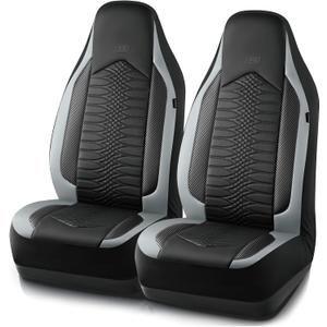 Skechers Memory Foam Car Seat Covers, Leather High Back Seat Covers Quilting Design,Waterproof Sports Car Seat Covers Front Seats,Airbag Compatible, Universal Fit for Most Cars, SUVs,Trucks,Gray (Black and Grey)