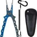 Piscifun Fishing Pliers, Saltwater Fishing Pliers with Split Ring, Fish Hook Remover, Corrosion Resistance Fly Fishing Pliers with Braid Cutters, Sheath and Lanyard, Fishing Gear Gifts for Men (Blue)