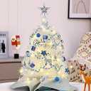 Juegoal White Mini Christmas Tree, 24 Inch/ 2 FT Lighted Tabletop Artificial Xmas Pine Tree, Small Spruce Tree Light Up Battery Operated & Timer with 50 LED Lights, for Holiday Winter Home Party Decor