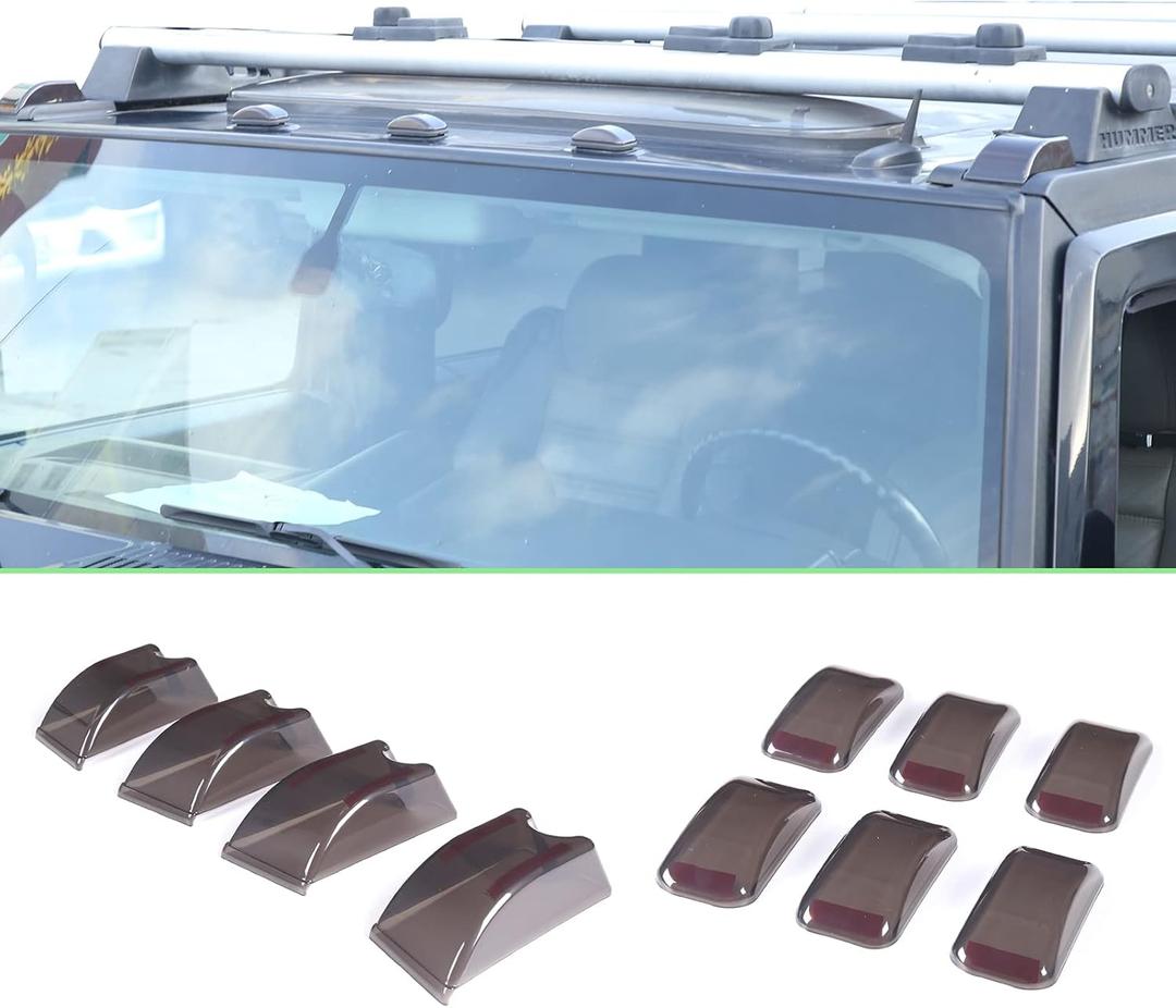 PIUGILH Cab Marker Lights Protective Lamp Cover&Cab Roof Running Light Bezels Covers Trim Moldingfor Hummer H2 2003 2004 2005 2006 2007 2008 2009,Roof Marker Light Kit,Smoked Black Roof Light Cover