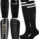 Hryrbay Kids Soccer Shin Guards Toddler Shin Pads with Sleeves and Socks for Age 3-16 Protective Lightweight Soccer Equipment Ideal for Playing Training Inspired by The World Cup (Black)