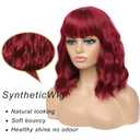 Wine Red Bob Wigs for Women 14 Inch Curly Wig with Bangs Synthetic Wigs for Everyday Party Cosplay Use