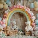 YongFoto Balloons Arch Backdrop 7x5ft Bear Pampas Flowers Photography Background Baby Shower Sweet Girl Half 1st First One Two Year Old Birthday Party Banner Portraits Photoshoot Wallpaper Props