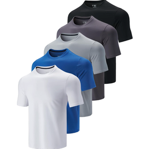 5 Pack Men’s Active Quick Dry Crew Neck T Shirts | Athletic Running Gym Workout Short Sleeve Tee Tops Bulk, Size M
