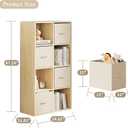 8 Cube Storage Organizer - Solid Wood Bookshelf with 4 Storage Bins, Cube Shelf with 2 Removable Back Panels, Vertical or Horizontal Bookcase, Open Book Shelf for Bedroom, Living Room, Office