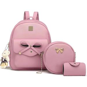 K.E.J. Women Mini Backpack Purse Bowknot Leather Backpack 3-PCS Cute Small Backpack Purse for Women Rucksack for Ladies Shoulder Bag