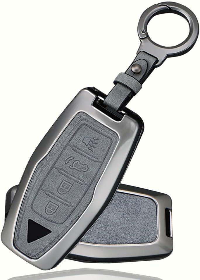Key Fob Cover Compatible with Mitsubishi Outlander 2021 2022 2023 2024 Fob Case Zinc Alloy Protector Keychain 4 Buttons Gray A