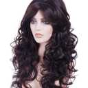 22 Inches Retro Beehive Dark Brown Wigs for Women Long Wavy Wig with Bangs Synthetic Natural Wig for 60s 70s 80s Cosplay,Halloween,Daily Use