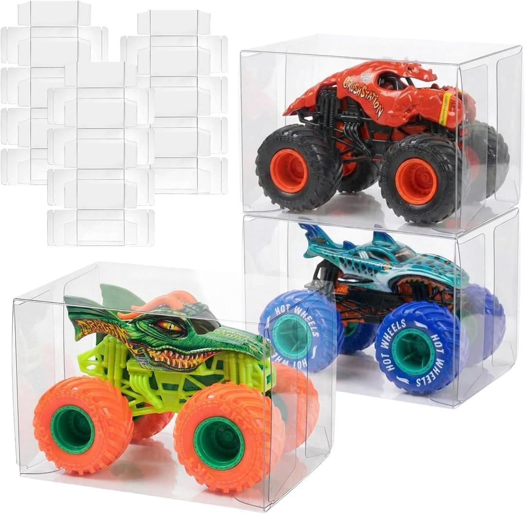 Rainmae 12 Pcs Monster Trucks Display Case, 1/64 Scale Display Case Clear Storage Box Organizer for Model and Collection Dustproof and Waterproof Model Cars Display Case Protector for Hot Truck Wheels